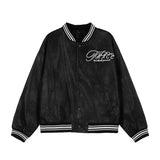 Brown Varsity Jacket Lawfoo Autumn and Winter Men's Retro Alphabet Embroidered Leather Jacket Men's Baseball Jersey