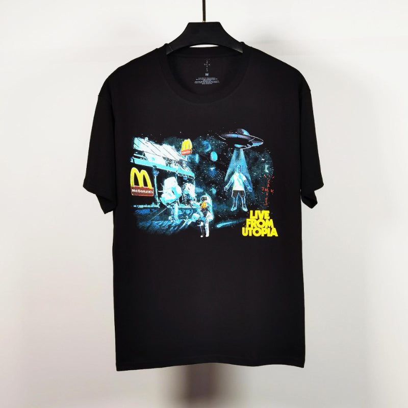 Cactus Jack McDonalds Shirt Travis Scott Cactus Jack Letter Puff Print Short Sleeve T-shirt