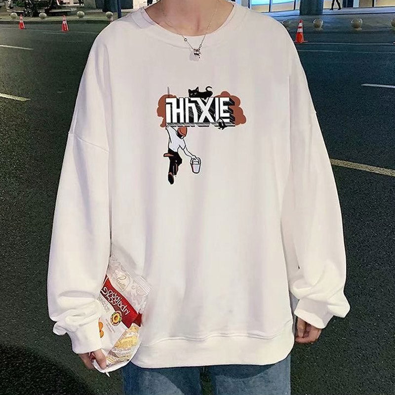 Men Sweatshirts Hip Hop round Neck Sweater Men's Spring and Autumn Loose Long Sleeve T-shirt