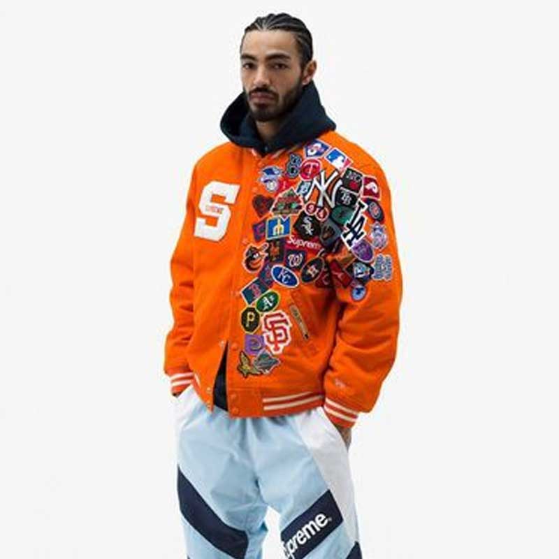 Orange Varsity Jacket Autumn and Winter Stand Collar Autumn round Hem Youth Side Seam Sidekick Autumn and Winter Jacket
