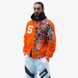 Orange Varsity Jacket Autumn and Winter Stand Collar Autumn round Hem Youth Side Seam Sidekick Autumn and Winter Jacket