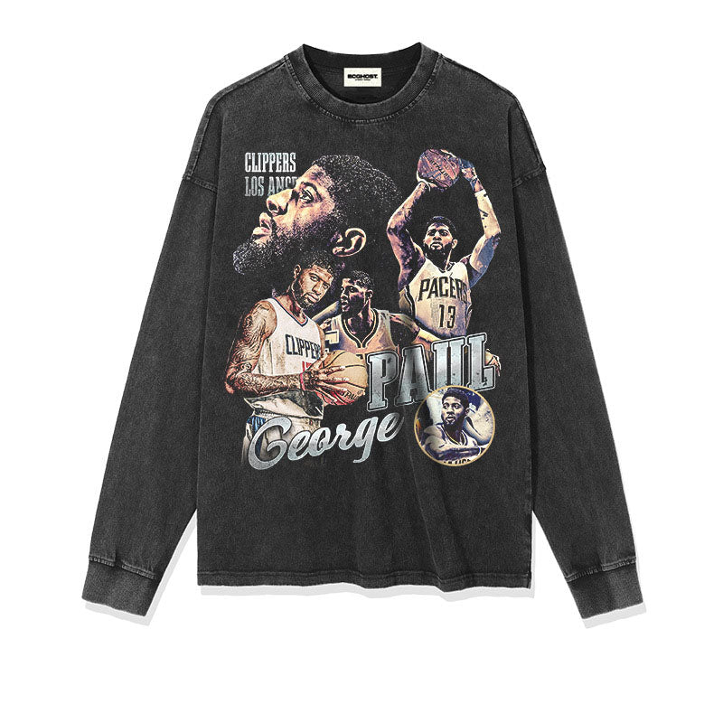 Paul George Shirt Autumn and Winter Long Sleeve T-shirt Retro Distressed Loose