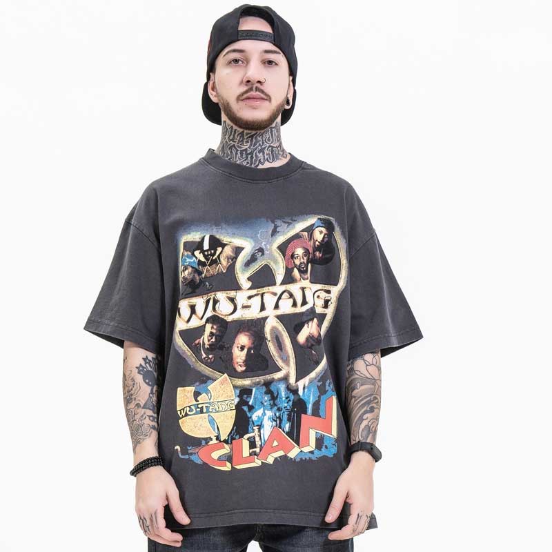 Oversized 90S T Shirt Spring and Summer Portrait Retro Short Washed Texture Distressed Sleeve Heavy T-shirt for Men