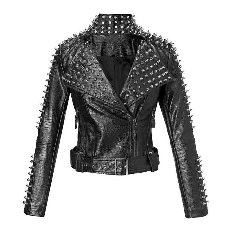 Leather Biker Coat Gothic Leather Jacket Women Pu Jackets Punk & Rock Motorcycle Clothing Drill Bit Splicing Coat