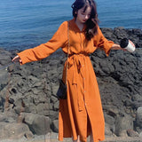 Burnt Orange Dress Avocado Green Dress Women 'S Spring And Autumn Shirt Popular Skirt