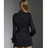 Slim Fit Tied Double Breasted Diamond Lattice Long Cotton Coat Coat
