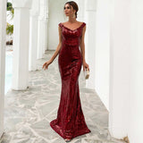 Burgundy Dresses For Wedding Sexy Sequined Tube Top Mopping Banquet Party Evening Dress Fishtail Dress
