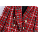 90s Fashion Vintage Tweed Color-Contrast Check Mid-Length Suit Coat Spring And Autumn Suit