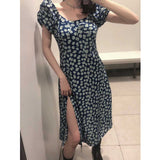 Milkmaid Dresses Summer Floral Square Collar Collect Waist Dress