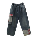 Women Patchwork Jeans Vintage Washed Loose Jeans Casual Women