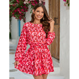 Nina Parker Graffiti Dress Fashionable Flower Print Long Sleeve Dress