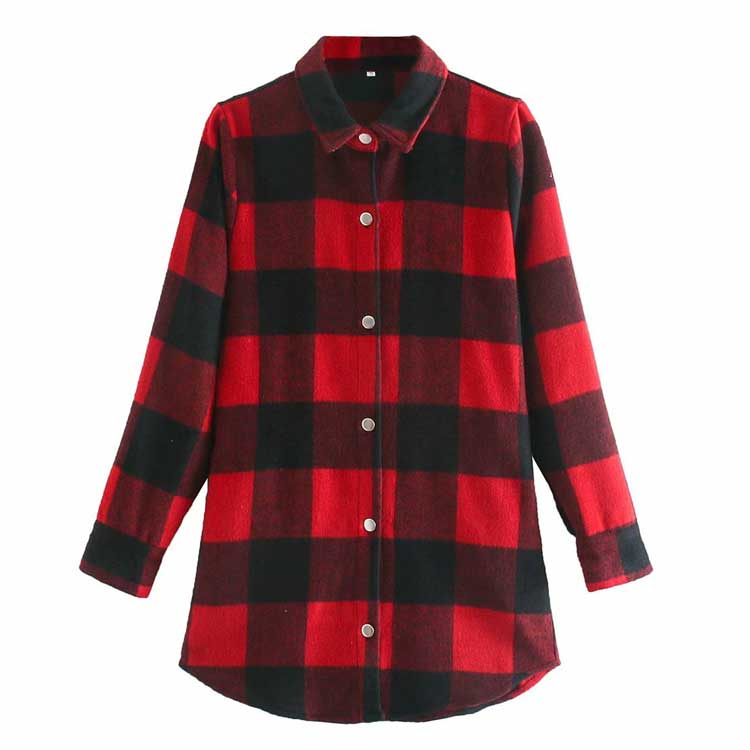 Women Fall Outfits Fall Mid-Length Plaid Coat Lapel Single Breasted Top