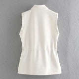 Women Fall Outfits Fall/Winter Woolen Vest Vest Mid-Length Drawstring Waist-Controlled Top