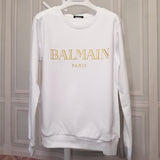 T Shirt Balmain Autumn and Winter Sweater Cotton Wool Loop Head Long Sleeve T-shirt Black and White Gilding Letters