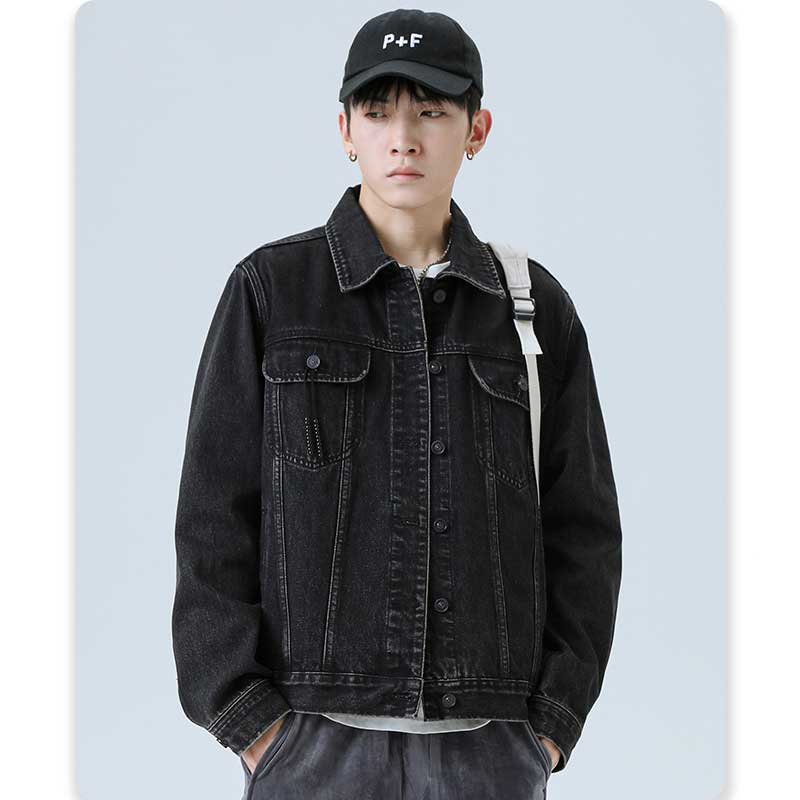 Denim Varsity Jacket Vintage Denim Jacket Male Autumn and Winter Loose Versatile Casual Jacket