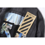 Destroyed Oil Painting Graffiti Arrow Denim False Two-Piece Jackets Coat jacket