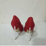 Hot Pink Heels Pointed Toe Rhinestone Metal Heel Catwalk Show High Heels