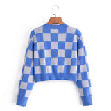 Women Fall Fall Square Knitted Cardigan Short Contrast Color Top
