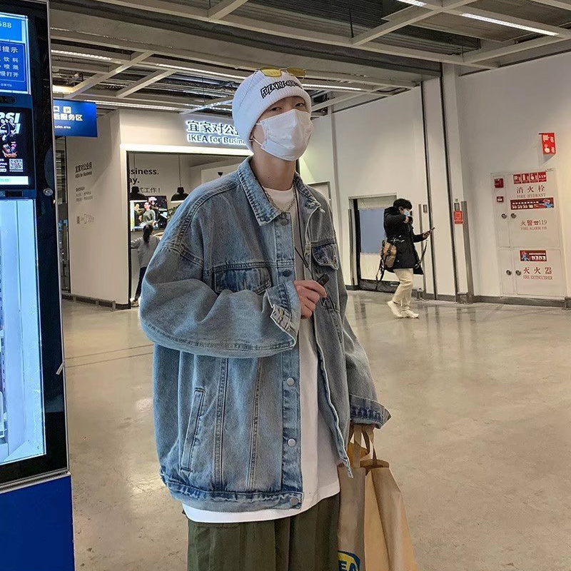 Men Denim Jacket Men's Spring and Autumn Baggy Casual Jacket