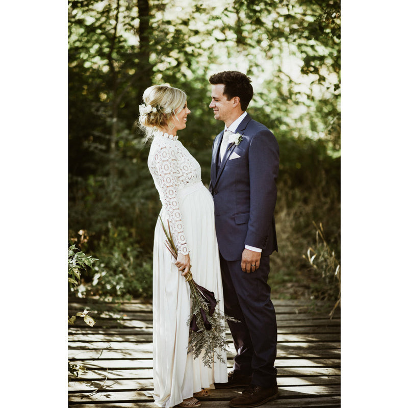 Maternity Clothes Dress Women's Lace Stitching Maternity Long Sleeve Split Photography Jumpsuit Dress