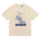 Rhude T Shirt Leopard Print Hip Hop Men and Women Couple Loose Casual