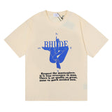 Rhude T Shirt Body Yoga Print Hip Hop Men and Women Same Loose Casual