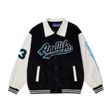 Orange Varsity Jacket Letter Embroidery Contrast Color Stitching Jacket Coat Men's Fall Lapels Baseball Uniform