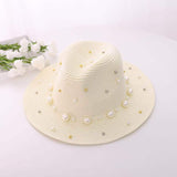 Fedora Golf Hats Pearl Beaded Top Hat Women's Sun-Proof Beach Hat Summer