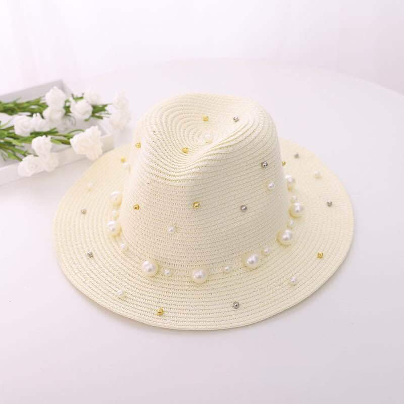 Fedora Golf Hats Pearl Beaded Top Hat Women's Sun-Proof Beach Hat Summer