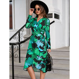 Nina Parker Graffiti Dress Fashion Floral Print Slit Long Sleeve Dress