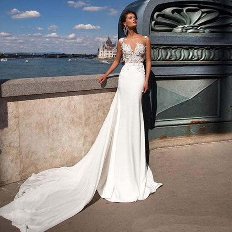 Women Lace Wedding Dress Women's Sexy Lace See-through Fashion Wedding Dress Formal Dress