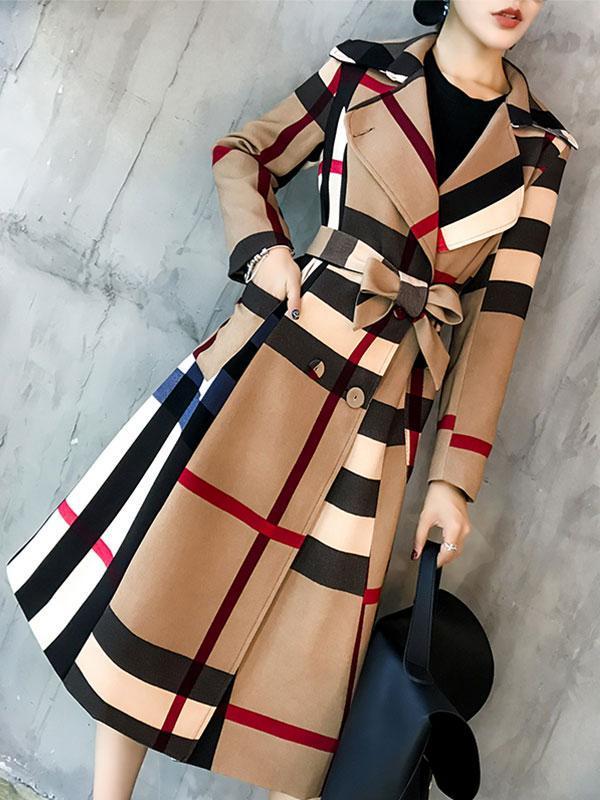 Trench-coat à carreaux à blocs de couleur pour femmes avec trench contrastant de ceinture manteau d'inspiration vintage