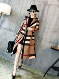 Frauen Farbblock Plaid Trenchcoat mit Gürtel Kontrast Trench Vintage inspiriert Mantel Staubtuch Mantel